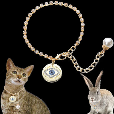 Cat Eye Pendant Dog Collar - Gold Plated